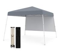 Costway 300 x 300 cm Pop up Canopy Tent Portable Backpack w/1 Sidewall in Grey COSTWAY Grey 300 x 300 cm