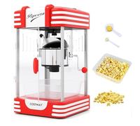COSTWAY 300W Popcorn Maker, Hot Air Popcorn Machine with Stainless Steel Kettle, Light, One Touch Control, Crank Handle, Kernel Scoop, Serving Tray & Oil Spoon, Popcorn Popper for Movie Nights Parties
