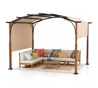 Costway 300x360cm Retractable Pergola Arched Patio Pergola Outdoor Metal Gazebo in Beige | Size: 300x360 cm COSTWAY Beige 300x360 cm