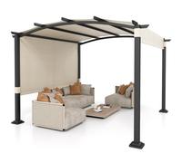 Costway 305 X 305 Cm Outdoor Pergola W/ Retractable Sunshade Canopy Arched Patio Garden Shelter