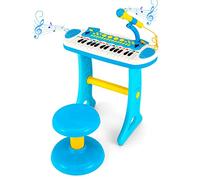 COSTWAY 31-Key Kids Electronic Keyboard with Stool, Microphone, Flashing Lights, Recording & Playback Function, Musical Instrument Toy Piano for Boys Girls (Blue)