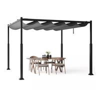 Costway 310x310cm Outdoor Pergola Heavy-Duty Metal Columns w/ Retractable Canopy in Grey | Size: 310x310 cm COSTWAY Grey 310x310 cm