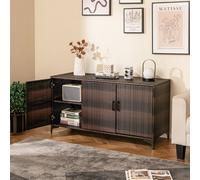 Costway 318 L Patio Wicker Storage Cabinet 3-Door Deck Box Indoor Pe Rattan Storage Bin