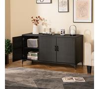 Costway 318 L Patio Wicker Storage Cabinet 3-Door Deck Box Indoor Pe Rattan Storage Bin