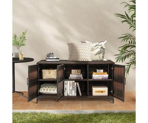 Costway 318 L Patio Wicker Storage Cabinet Deck Box with Removable Shelves-Brown
