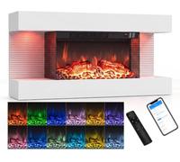 COSTWAY 32” 3-Sided Electric Fireplace with Mantel & WiFi Smart Control | Wall-Mounted Heater with 12 Flame & LED Colors, 5 Brightness, Thermostat, Touch/App/Remote Control & Timer, 750W/1500W