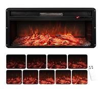 COSTWAY 36”/91cm Electric Fireplace, Recessed Freestanding Fire Heater with 1 Flame Color, 9 Brightness, Thermostat, Timer, Remote Control & Overheat Protection (36”, 900W/1800W, with Logs)