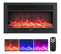 COSTWAY 36”/91cm Electric Fireplace, Recessed/Freestanding Fire Heater with 3 Flame Colors, 5 Adjustable Brightness, Remote Control, 8H Timer & Overheat Protection, 750W/1500W
