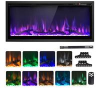 COSTWAY 36”/91cm Electric Fireplace, Wall Mounted/Recessed/Freestanding Fire Heater with 9 LED Flame Color, 5 Brightness, Remote, Thermostat, 1-8H Timer, Overheat Protection, 750W/1500W (36”/91cm)