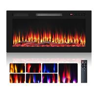 COSTWAY 36"/91cm Electric Fireplace, Wall Mounted/Recessed/Freestanding Fire Heater with Sleep Mode, 7 Flame & 12 Ember Bed Colors, 5 Brightness, Remote Control, 8H Timer, Child Lock, 750W/1500W