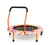 COSTWAY 36 Inch Kids Trampoline with LED Lights | Children Exercise Rebounder with Padded Handrail and Protective Cover, Mini Trampolines for Toddle Boys Girls