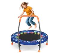 COSTWAY 36 Inch Mini Trampoline for Toddlers, Foldable LED Lighting Children Exercise Rebounder with Foam Handle and Padded Safety Cover, Indoor Outdoor Kids Trampolines for Boys Girls (Navy)