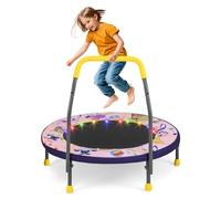 COSTWAY 36 Inch Mini Trampoline for Toddlers, Foldable LED Lighting Children Exercise Rebounder with Foam Handle and Padded Safety Cover, Indoor Outdoor Kids Trampolines for Boys Girls (Pink)