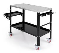 COSTWAY 36" x 18" Steel Welding Table With 1200lbs Capacity on Wheels, 2-Tier Workbench With Tool Rack, Tray, 5/8" Fixture Holes, 8 Slots & 2 Nozzle Holders