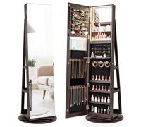 Costway 360 Rotating Jewelry Armoire Standing Jewelry And Makeup Cabinet-Coffee