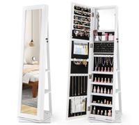 Costway 360 Swivel Jewelry Armoire Standing Jewelry Organizer With Mirror-White