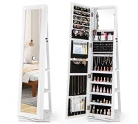 Costway 360° Swivel Jewelry Armoire Standing Organizer Mirror in White COSTWAY White