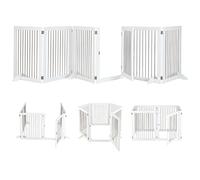 COSTWAY 366cm Extra Wide Dog Gate, Freestanding Foldable Pet Fence with Lockable Door and 4 Support Feet, 6 Panel Wooden Dogs Safety Barrier for Doorway Stairs