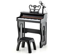 COSTWAY 37-Key Kids Piano, Toddler Electronic Keyboard with Stool, Adjustable Microphone, Music Stand, MP3, Recording and Play Function, Musical Instrument Toy Gift for Boys Girls (Black)