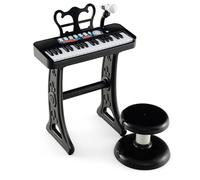 COSTWAY 37-Key Kids Piano, Toddler Electronic Keyboard with Stool, Microphone, Detachable Legs, Music Stand, Recording & Replay Function, Musical Instrument Toy for Boys Girls (Black)