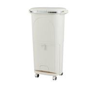 Costway 38L Kitchen Trash Can Sorting Garbage Bin w/ Lid & Step Pedal 2 Tiers in Beige COSTWAY Beige
