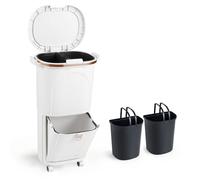 Costway 38L Kitchen Trash Can Sorting Garbage Bin w/ Lid & Step Pedal 2 Tiers in White COSTWAY White