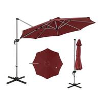 COSTWAY 3M/3.3M Garden Cantilever Parasol, Outdoor Offset Banana Hanging Umbrella with 360° Rotation and Cross-shaped Base, Sun Shade Canopy for Patio Backyard Poolside (325 x 325 x 261cm, Red)
