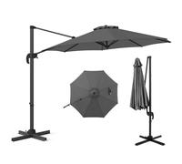 COSTWAY 3M/3.3M Garden Cantilever Parasol, Outdoor Offset Banana Hanging Umbrella with 5 Adjustable Tilt, 360° Rotation and Cross-shaped Base, 8-Rib Sun Shade Canopy (Grey, 3M)