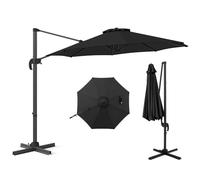 COSTWAY 3M/3.3M Garden Cantilever Parasol, Outdoor Offset Banana Hanging Umbrella with 5 Adjustable Tilt, 360° Rotation and Cross-shaped Base, 8-Rib Sun Shade Canopy (Black, 3M)