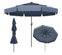 COSTWAY 3M 3-Tier Garden Parasol, Heavy Duty 8-Ribs Solar Patio Umbrella with 32 LED Lights, Crank Handle & Tilt Function, Outdoor UV Protective Canopy Sun Shade (Navy, with Ruffled Edge)