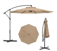COSTWAY 3M Cantilever Garden Parasol, 8 Ribs Outdoor Offset Banana Hanging Umbrella with Crank Handle, Cross Base and Tilted Design, Water-proof Canopy Sunshade Shelter (Coffee, 295 x 238 cm)