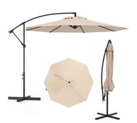 COSTWAY 3M Cantilever Garden Parasol, 8 Ribs Outdoor Offset Banana Hanging Umbrella with Crank Handle, Cross Base and Tilted Design, Water-proof Canopy Sunshade Shelter (Beige, 295 x 238 cm)