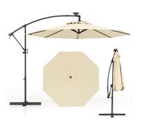 COSTWAY 3M Cantilever Garden Parasol, Hanging Offset Umbrella with 32/40 LED Lights & Solar Panel Batteries, Outdoor Water-proof Canopy Sunshade Shelter for Patio Balcony (Beige, without Sand Bag)