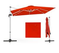 COSTWAY 3M Cantilever Garden Parasol, Square Offset Banana Umbrella with Tilted Design, 360° Rotation, Crank Handle & Cross Base, 8-Rib Outdoor Hanging Sun Shade for Patio Market (Orange)