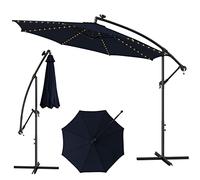 COSTWAY 3M Cantilever Garden Parasol with Solar-Powered 112 LED Lights, Offset Banana Umbrella with Tilted Design, Crank Handle & Cross Base, Outdoor Hanging Sun Shade for Patio Market (Navy)