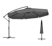 COSTWAY 3M Patio Cantilever Parasol, Garden Offset Hanging Umbrella with Cover, Tilt Function, Crank and Ruffled Edge, Outdoor Waterproof Sun Protection Canopy Shade (Gray)