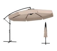 COSTWAY 3M Patio Cantilever Parasol, Garden Offset Hanging Umbrella with Cover, Tilt Function, Crank and Ruffled Edge, Outdoor Waterproof Sun Protection Canopy Shade (Beige)