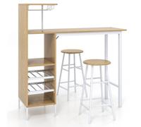 Costway 3Pcs Bar Table Chair Set Industrial Dining Table Stools W/ Glass Holders & Wine Racks