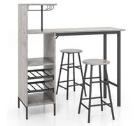Costway 3Pcs Bar Table Chair Set Industrial Dining Table Stools W/ Glass Holders & Wine Racks