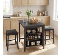 Costway 3PCS Bar Table Set Kitchen Dining Table w/ 2 Stools & Power Outlet in Black COSTWAY Black