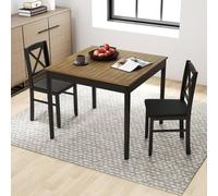 Costway 3PCS Dining Table & Chairs Set Kitchen Table w/2 Upholstered Chairs in Brown COSTWAY Brown