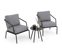 Costway 3PCS Outdoor Bistro Set Round Side Table &2 Armchairs w/Cushions in Grey COSTWAY Grey