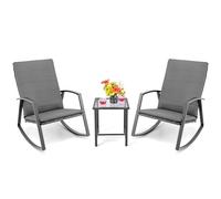 Costway 3PCS Outdoor Rattan Rocking Bistro Set Garden Patio Wicker Table & Chair Set in Grey COSTWAY Grey