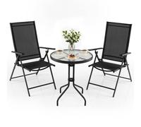 Costway 3PCS Patio Bistro Set Outdoor Folding Porch Chairs w/Coffee Table in Black COSTWAY Black