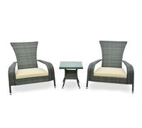 Costway 3Pcs Wicker Adirondack Set Ergonomic Oversized Rattan Chairs w/Table in Grey COSTWAY Grey