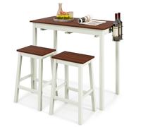 Costway 3Piece Bar Table Set Kitchen Counter Height Pub Table W/Bar Stools SpaceSaving in White COSTWAY White