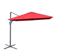 COSTWAY 3x3m Garden Cantilever Parasol, 360° Rotation Square Overhanging Umbrella with 4-Level Tilting Adjustment and Crank Handle, Outdoor Patio Offset Market Umbrellas (Wine)