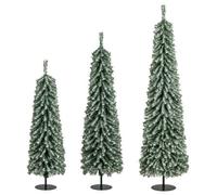 Costway 4/5/6Ft Artificial Christmas Tree Set Of 3 Pre-Lit Pencil Xmas Trees W/ Realistic Snow