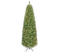 COSTWAY 4.5FT/5FT/6FT/6.5FT/7.5FT Pre-lit Slim Christmas Tree, Hinged Pencil Xmas Tree with Warm LED Lights, Foldable Metal Stand & Superior PVC Leaves, Holiday Decoration for Home and Shops (198 cm)