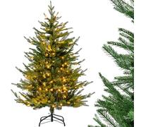 COSTWAY 4.5FT/6FT Pre-Lit Christmas Tree, Hinged Artificial Xmas Trees with Warm White LED Lights, 8 Lighting Modes, PE & PVC Branch Tips, Xmas Holiday Decor for Home Office (6FT, with 280 Lights)